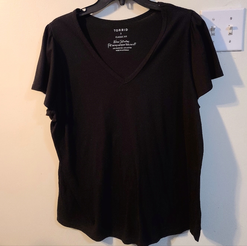 Torrid Black Flutter Sleeve V-neck Top Sz 2